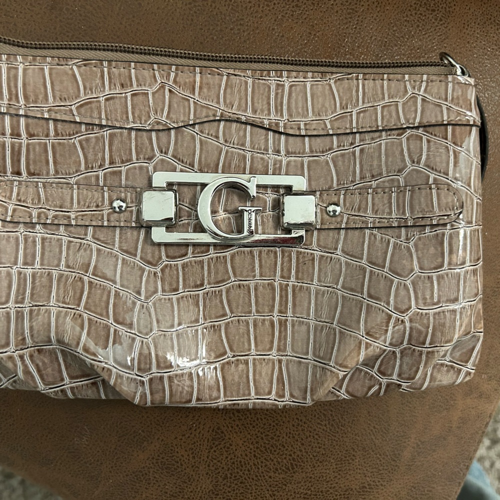 Guess Crocodile Embossed Clutch with Silver Hardware